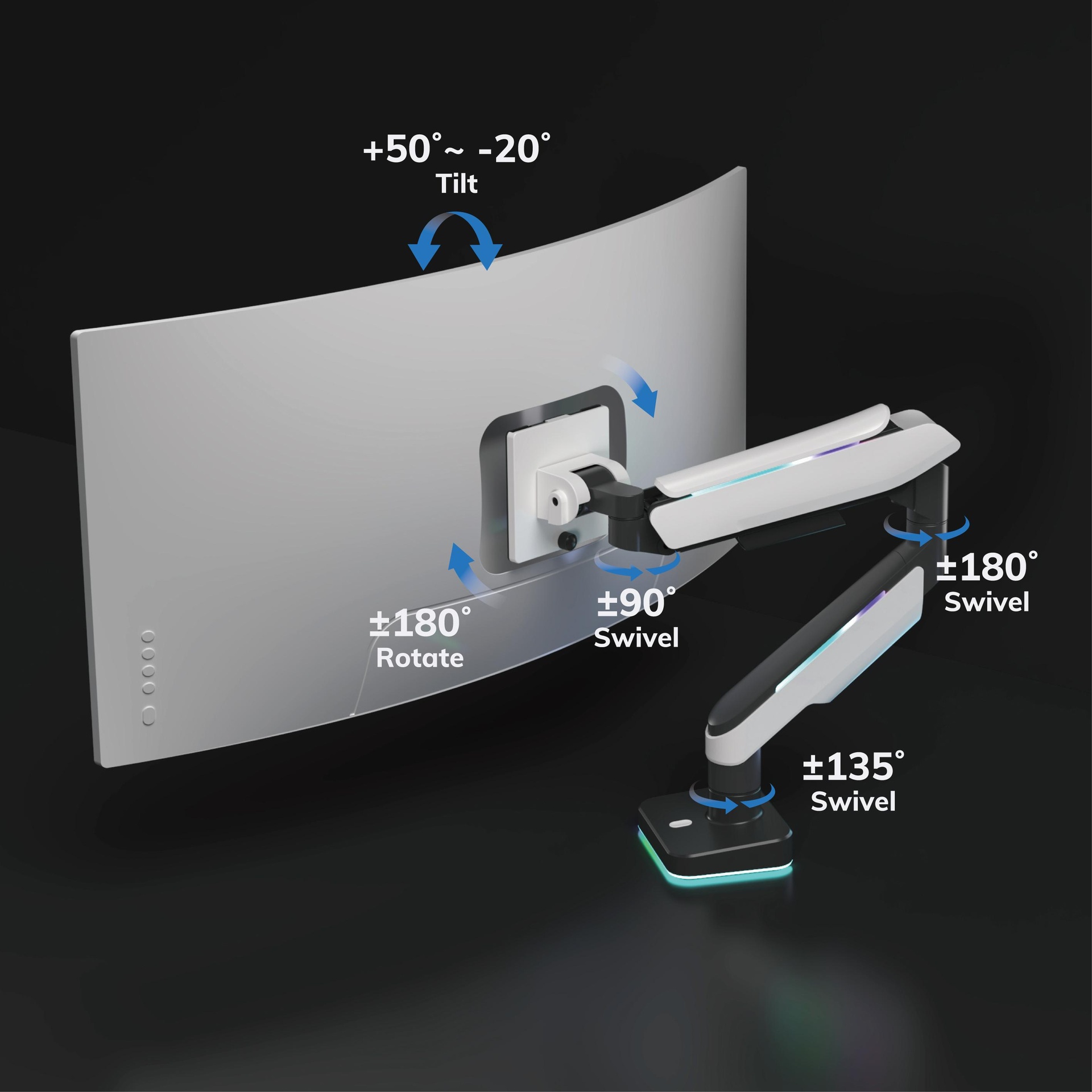 POUT EYES 19 Single - Single Heavy-Duty Gaming Monitor Arm with RGB Lights 8