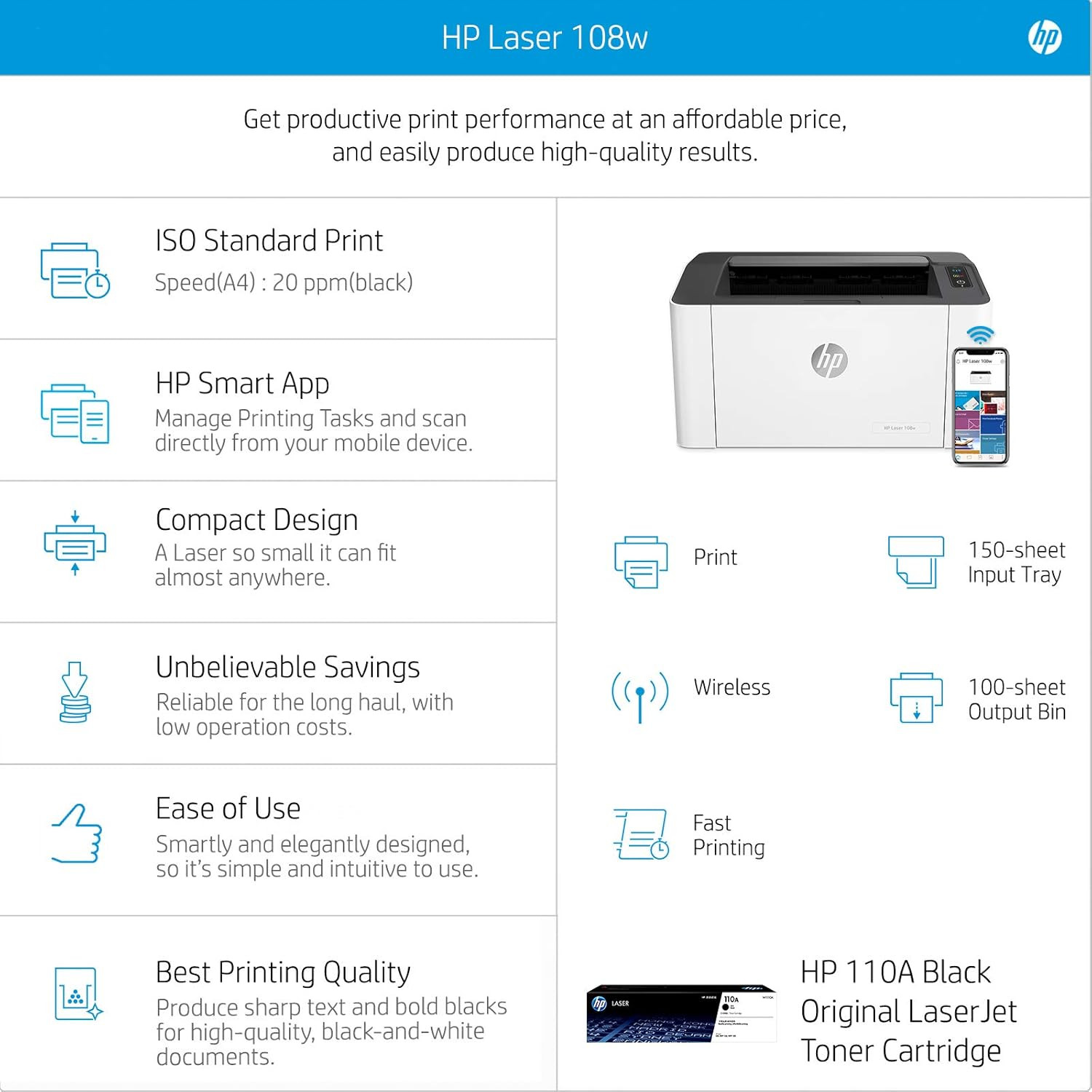 HP LaserJet 108w Printer / Хэвлэгч , Хар Принтер / 4