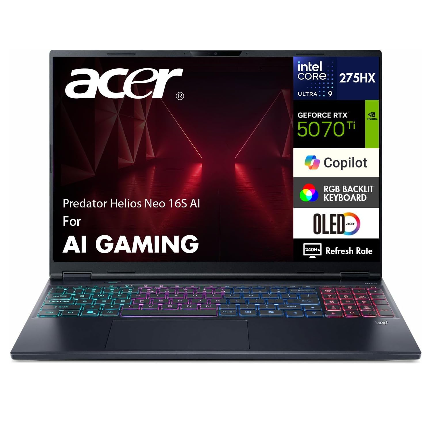 Acer Predator Helios Neo 16S AI PHN16S-71-902G Intel Core Ultra 9 275HX, DDR5 32GB RAM, 1TB PCIe NVMe SSD, NV RTX5070 8GB, 16-inch 165Hz WQXGA OLED, Win11 Home, Black 1